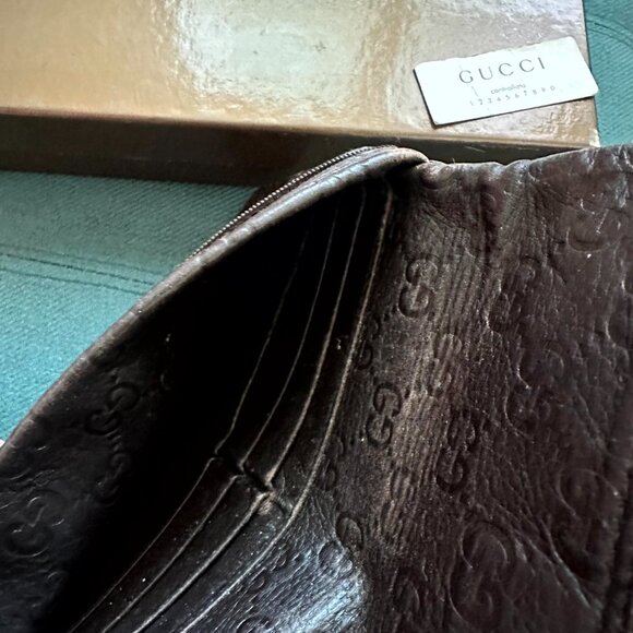 AUTHENTIC GUCCI LOGO EMBOSSED FLAP BI-FOLD LONG WALLET LEATHER PREOWNED BROWN - Picture 5 of 8